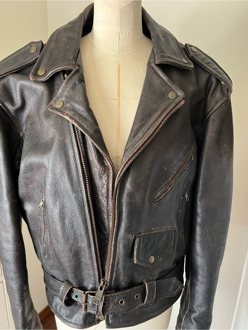 Unik vintage weathered brown  Leather Motorcycle Jacket
